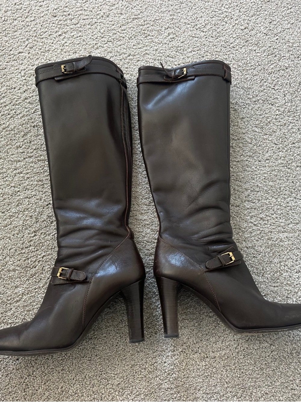 Women’s JCrew Dark Brown Leather Knee-High Heeled Boots